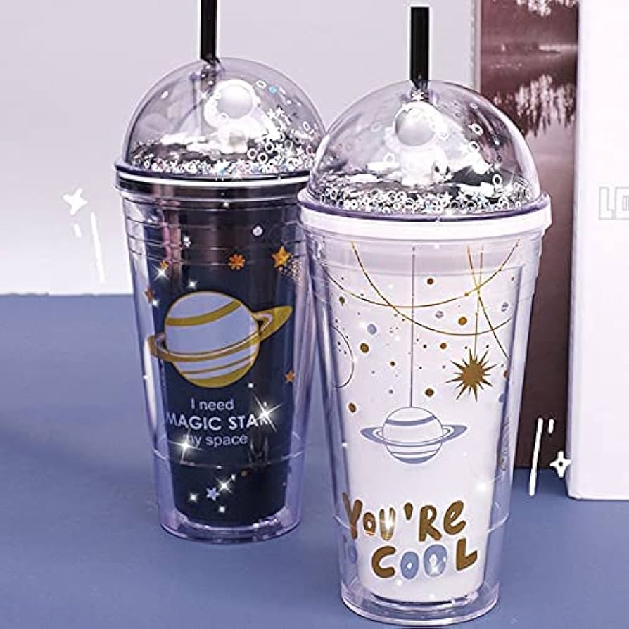 MANUFACTORY Space Galaxy Planet Astronaut Sipper for Kids,Sparkle