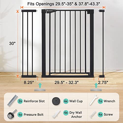 Comomy Safety Baby Gate Extra Wide 37.8"-43.3", Auto Close Dog Gate For House Doorways Stairs, Pressure Mounted Easy Walk Through Pet Gate Child Gate, Includes 2.75" And 8.25" Extension, Black #TOP4