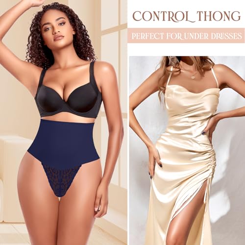 Image of Werena Tummy Control Thong Shapewear for Women High Waist Body Shaper Panties Girdle Lace Shaping Underwear