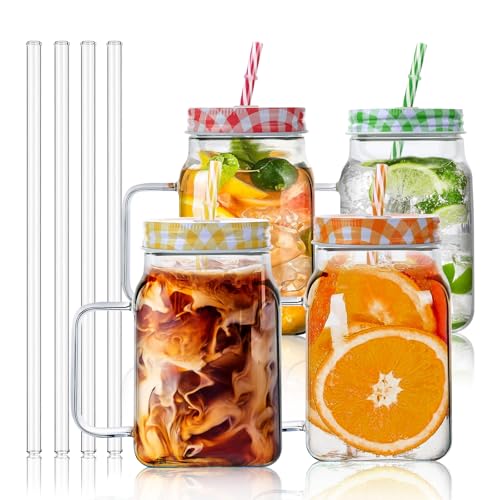 Salpae Mason Jar Cups with Handle and Straw