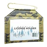 Weatherproof License Holder with Pin Included, Perfect for Hunting, Fishing, Archery Tags and Permits, Clear Window, Premium Quality Hand Stitched Synthetic Leather (Camo)