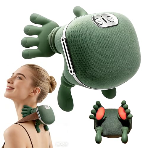 Weciau Neck and Shoulder Massager Electric Deep Tissue 4D Neck Massager Hands with 3 Massage and 2 Temperature Levels Shiatsu Bionic Heated Massager for Pain Relief and Muscle Relax (Green)