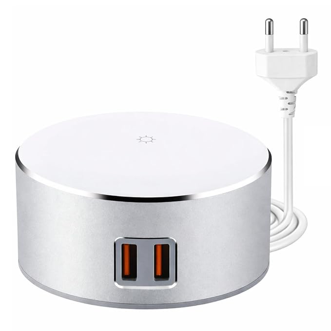 T Teclusive 2 USB Multi Ports Mobile Wall Charger with Touch Night Lamp | 12W 2.4A Fast Charging | Rapid Charge Multi Mobile Travel Adapter | Detachable Power Cord 1.5M- White