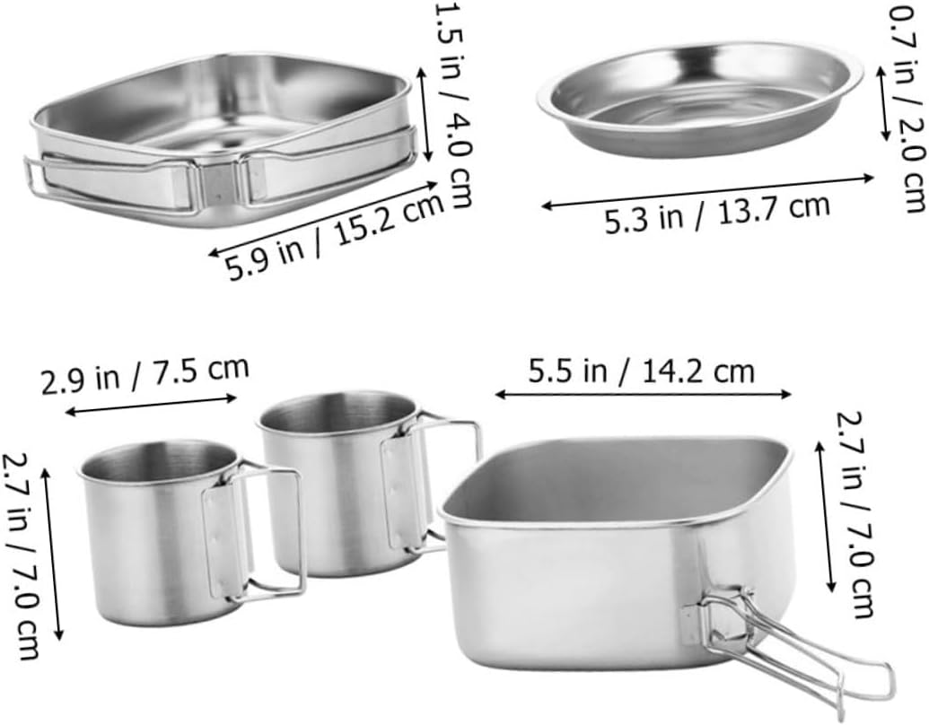 1Set Outdoor Camping Cookware Portable Stainless Steel Cookware Kit for Picnic and Camping Cooking with Cups Plates Frying Pan and Stew Pot
