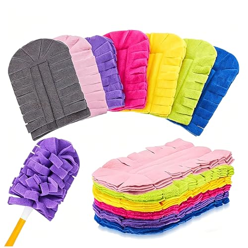 Image of 7-Pack Reusable Duster Refills, Washable Microfiber Chenille Duster Pads, Compatible with Swiffer Dusters, for Cleaning Homes, Blinds, Cars, Pet Areas, Furniture, and Fans (Handle Included)