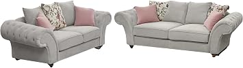 Roma 3+2 Seater Sofa Set, Silver Grey Fabric Living Suite