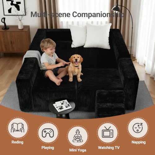 Image of Claiks 128 inch Modular U Shaped Couch, Sectional Deep Seat Sofa with Pet Stair, Black