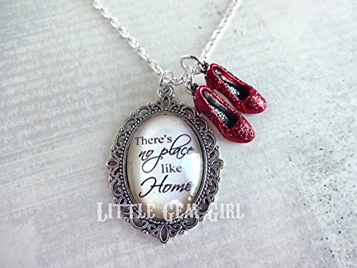 There's No Place Like Home with Dorothy's Ruby Red Slippers The Wonderful Oz of Wizard Charm Necklace, Handmade Artisan Adult Womens Jewelry3