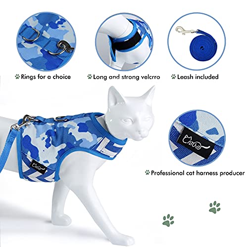 Image of Cat Harness and Leash for Walking Escape Proof, Adjustable Cat Vest Harness, Padded Stylish Cat Walking Jackets, Blue Camo, X-Small