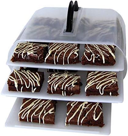 Miniatura 8 de Contenedor portador de galletas y pasteles con asa y tapa, 4 bandejas, caja de transporte para cupcakes, 2 bandejas de huevos de diablo incluidas