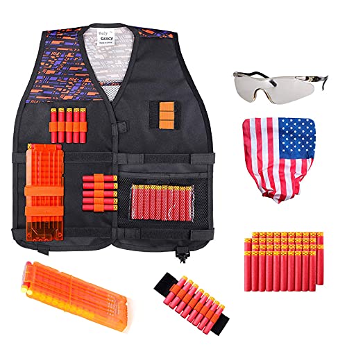 Hely Cancy Kids Toy Tactical Vest Kit Compatible with Nerf N-Strike Elite for Boys, with Reload Clip Tactical Scarf Wrist Band Protective Glasses and 80pcs Soft Darts