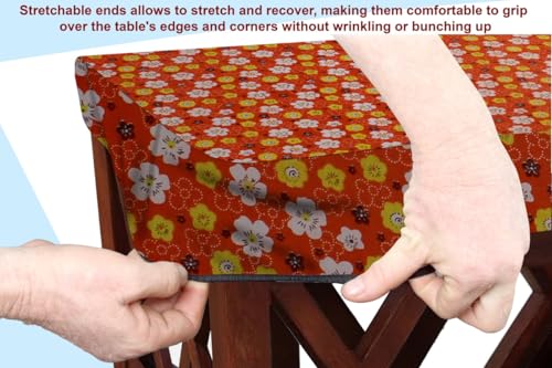 Image of The Furnishing Tree Elastic Rectangular Dining Table Cover WxL 32x54 in Inches Polyester Mini Floral Pattern Orage