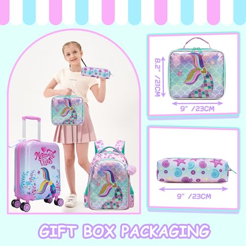 Image of Kids Mermaid Suitcase Set for Boys Hardside Luggage with Spinner Wheels 5 Piece 16inch Toddler Suitcase for Boys Travel Carry on Luggage Airline Approved