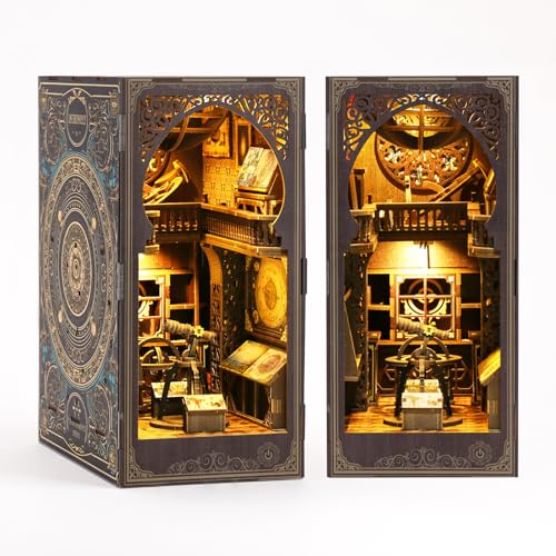 DIY Book Nook Kit: 3D Wooden Puzzle Dollhouse Miniature House Kit with Sensor LED Light for Bookshelf Bookend Insert Tiny House Decor Adults Teen Crafts Model Build Gift