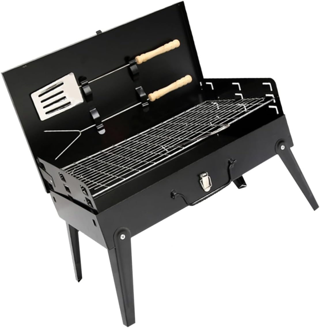 Portable Folding Outdoor Bbq Grill 44x27x47cm Stainless Steel Camping Barbecue Stove with Accessories for Picnic and Hiking