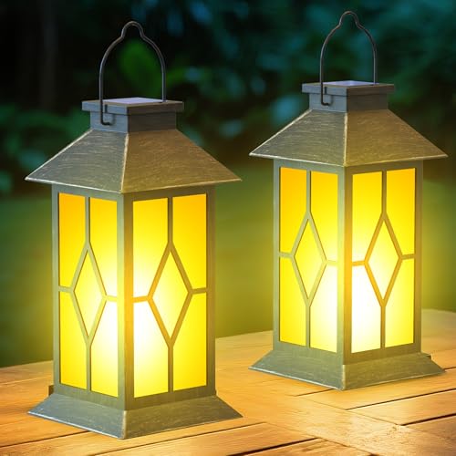 anyperfect 2Pack Patina 13" Metal & Glass Solar Lantern with