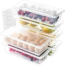 Fridge Storage Bins – 6PCS 1500ML Clear Food Organizer Containers with Drain Tray for Keeping Fruits & Vegetables Fresh, Stackable Refrigerator & Pantry Storage Bins for Kitchen Organization