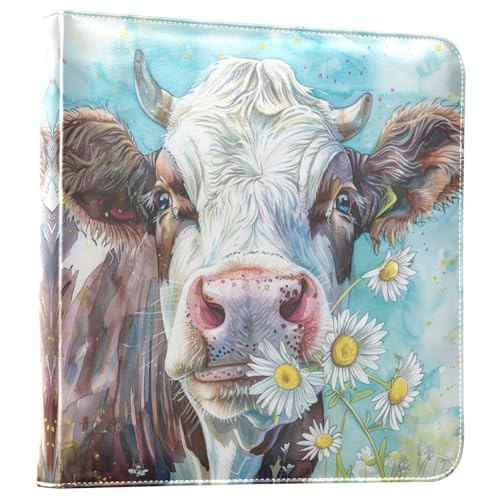 JIPONI Watercolor Cows Farm Animals Daisies Large Photo Album, DIY Leather Cover Scrapbook Albums for 4x6 5x7 6x8 Pictures, Self Adhesive Memory Book for Wedding, Baby, Family