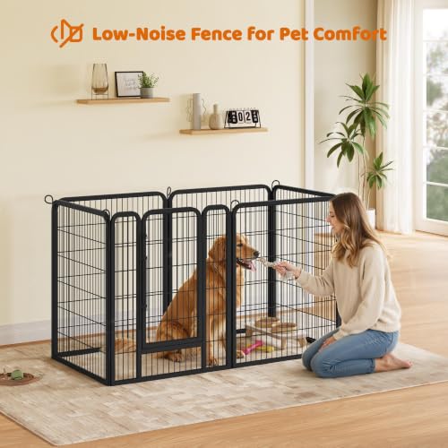 Image of Yaheetech 40 inch H 6-Panel Extra Wide Dog Playpen w /Door for Indoor Outdoor | Heavy Duty Metal Frame, Secure Latch Gate, Tool-Free Assembly, Portable For Yard RV Camping, Ideal For Medium & Large Pets
