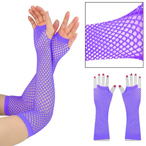 Jiebor 80S Costume Accessories For Girls, 6Pcs Skirt Leg Warmers Fishnet Gloves Bracelet Necklace Shutter Glass Purple #TOP2