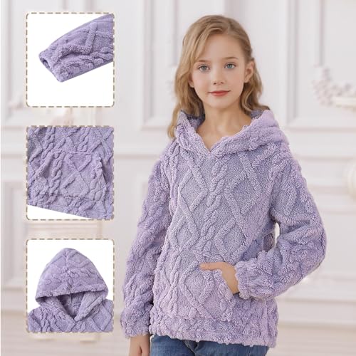 Girls Winter Coat Polar Fleece Soft Winter Warm Outerwear Long Sleeve Fuzzy Fleece Hooded Sweatshirt with Pockets3