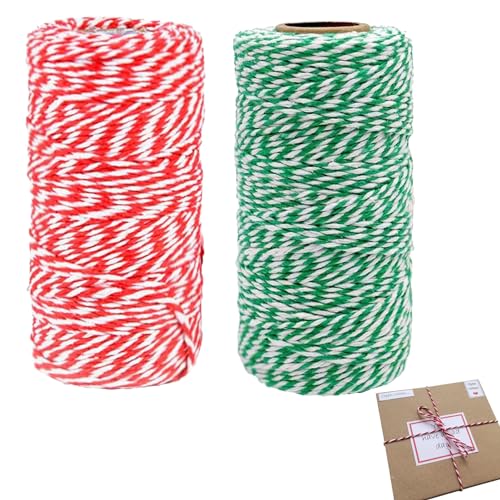 Baumwollschnur 100m – Rot-Weißes Bäckergarn Für Weihnachtsgeschenke, Basteln & Verpacken, 2mm Dick, Auf Praktischer Spule