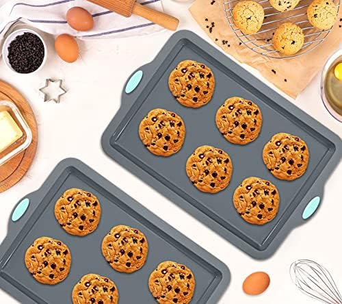 Webake Silicone Sheet Cake Pan, 14 Inch Silicone Sheet Pans 2 Pack Cookie Sheet Jelly Roll Pan Rectangular Cooking Sheet Baking Trays for Oven - Thumbnail 5