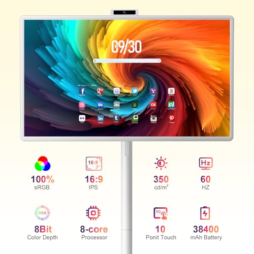 Image of VLH 32″ FHD Smart Portable TV, Rolling TV On Wheels,8G +128GB Storage, Android 15 OS,Google EDLA-Certified,Portable Touch Screen Monitor,Built-in 38400mAh Battery,Removable 500W Camera, Remote Control