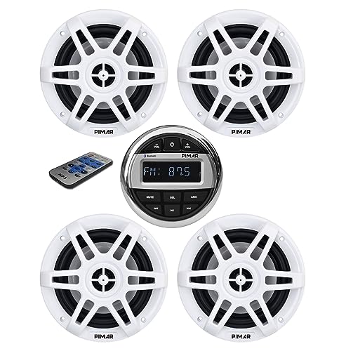 PIMAR Kit stereo con casse bianche150 WATT + telecomando presa usb radio bluetooth accessori barca gommone nautica (KIT STEREO CON 4 CASSE)