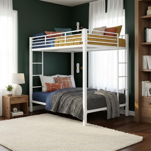 FFO TwinTower Bed Loft Bunk Bed I Safety Guardrail I Easy-Climb Ladder I Metal Bed I Kids bunk Bed I Modern Bedroom Furniture I White Finish I DIY