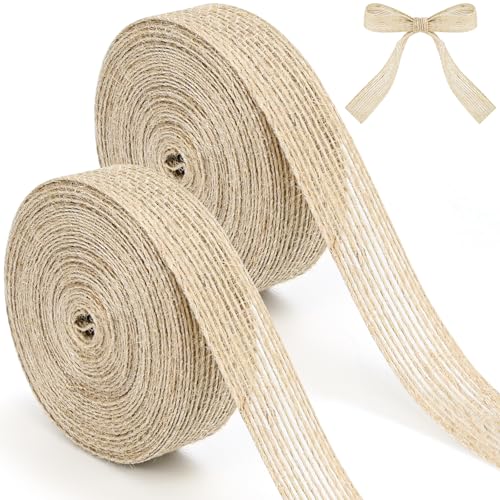 JAXICREY 20m Juteband Breit 2cm Vintage Geschenkband Jute Braun Jute Band Natur Juteband Dekorativ für Handwerk Hochzeitdeko Weihnachten Herbstkranz Geschenkverpackung
