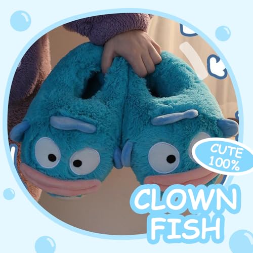 Big Mouth Fish Fuzzy Full Slippers for Women Men Indoor, Winter Warm Furry House Shoes with Faux Fur Lining, Non-Slip Bedroom Plush Slippers Grippers Soles, Couples Memory Foam Fluffy Slippers3