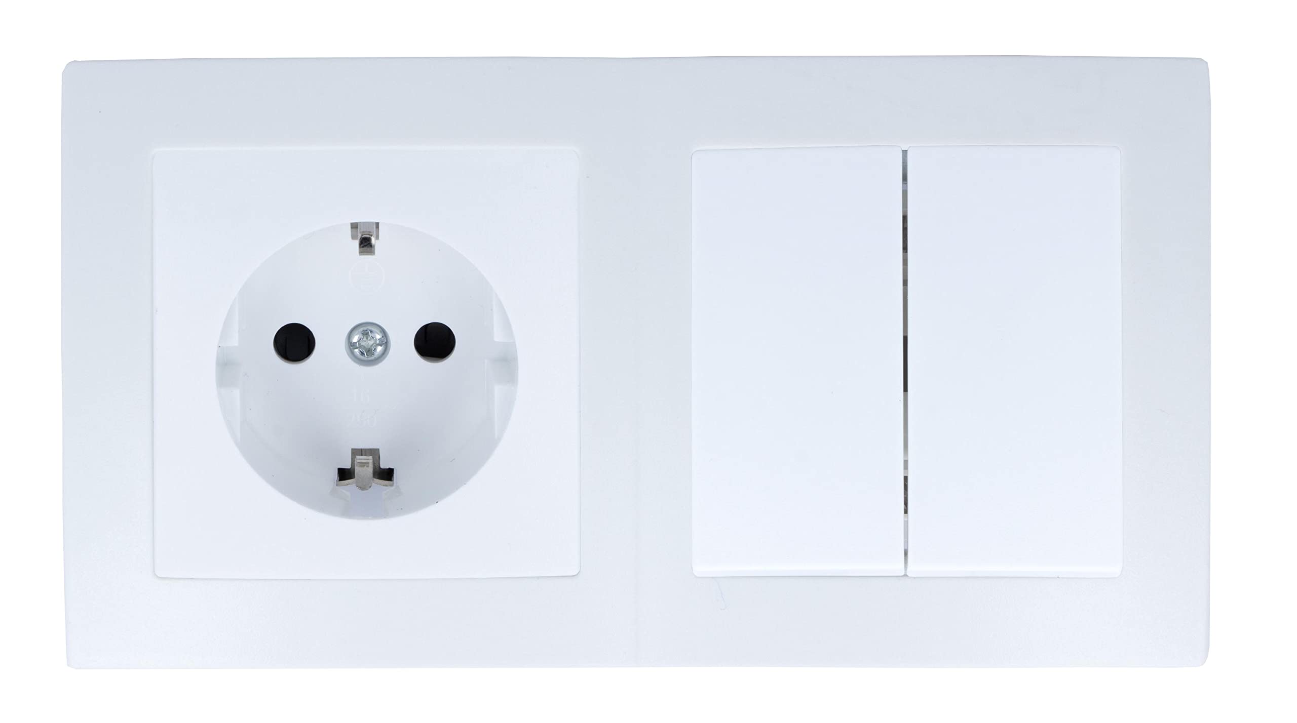LINA H1-C51GM-C210M-C002 - Interruptor de luz con marco (2 enchufes, 2 enchufes, interruptor de luz, 2 enchufes, encendido y apagado, color blanco