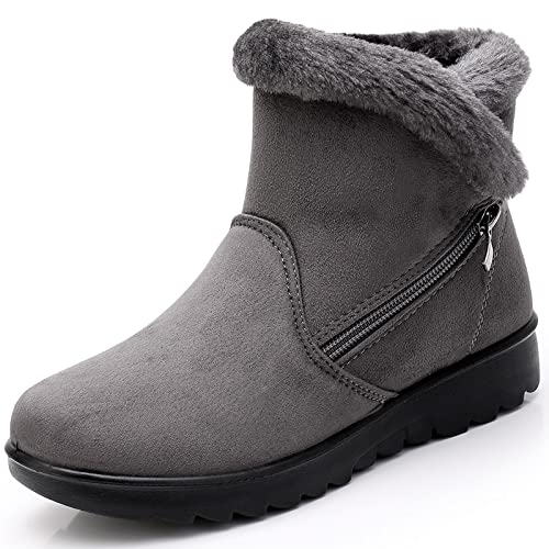 Hsyooes Winterschoenen voor dames, winterlaarzen, sneeuwlaarzen, warm gevoerd, comfortabele schoenen, A grijs, 42 EU