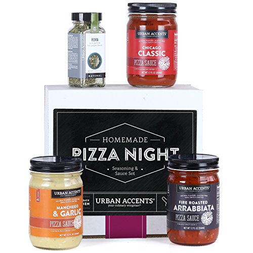 Urban Accents HOMEMADE PIZZA NIGHT, Pizza Sauce and Seasoning Kit (Set of 4) - 3 Gourmet Pizza Sauces and 1 Italian Pizza Seasoning