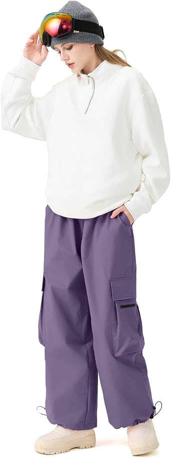 RIUIYELE Womens Snow Pants Baggy Snowboard Pants Cargo Ski Pants Waterproof Windproof Loose Fit Winter Insulated Hking Pants