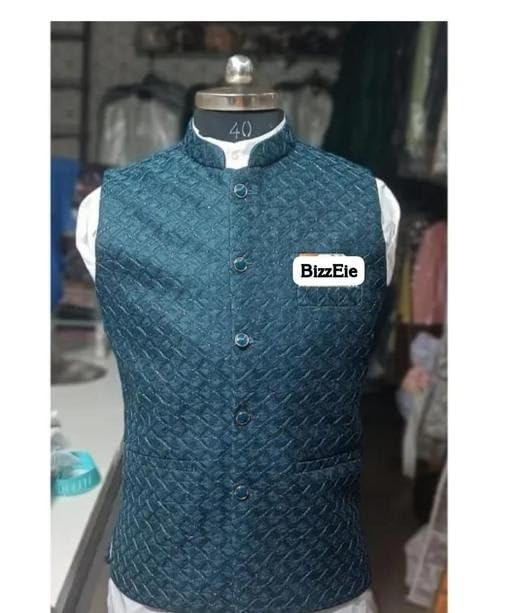 Image of Men's Self-Design Sleeveless Nehru Jacket for Festive and Formal Wear