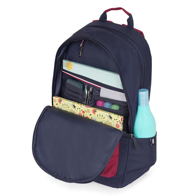 Image of Tommy Hilfiger Bradenton Unisex Casual Backpack - Navy+Burgundy | 23 Capacity | Polyester | Padded & Adjustable | No. Of Compartment: 2 | Zipper Closure