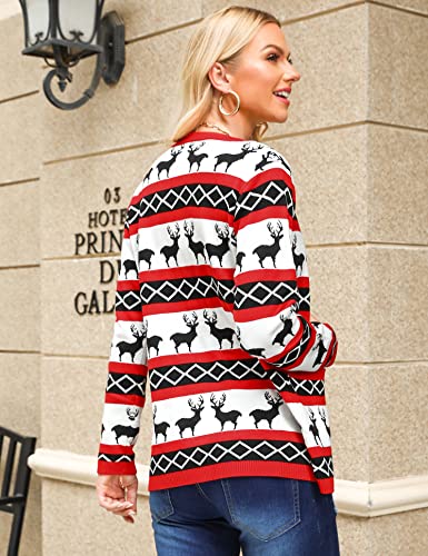 Cowasto Printed Christmas Cardigan Sweater Long Sleeve Ribbed Knite Novelty Trendy Plus Size Fall Clothe #TOP1