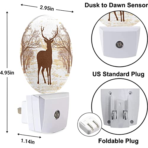Image of Deer Night Light Autumn Forest Wildlife Deer Maple Trees Night Lights Plug into Wall Auto on /Off LED for Bedroom Bathroom Staircase