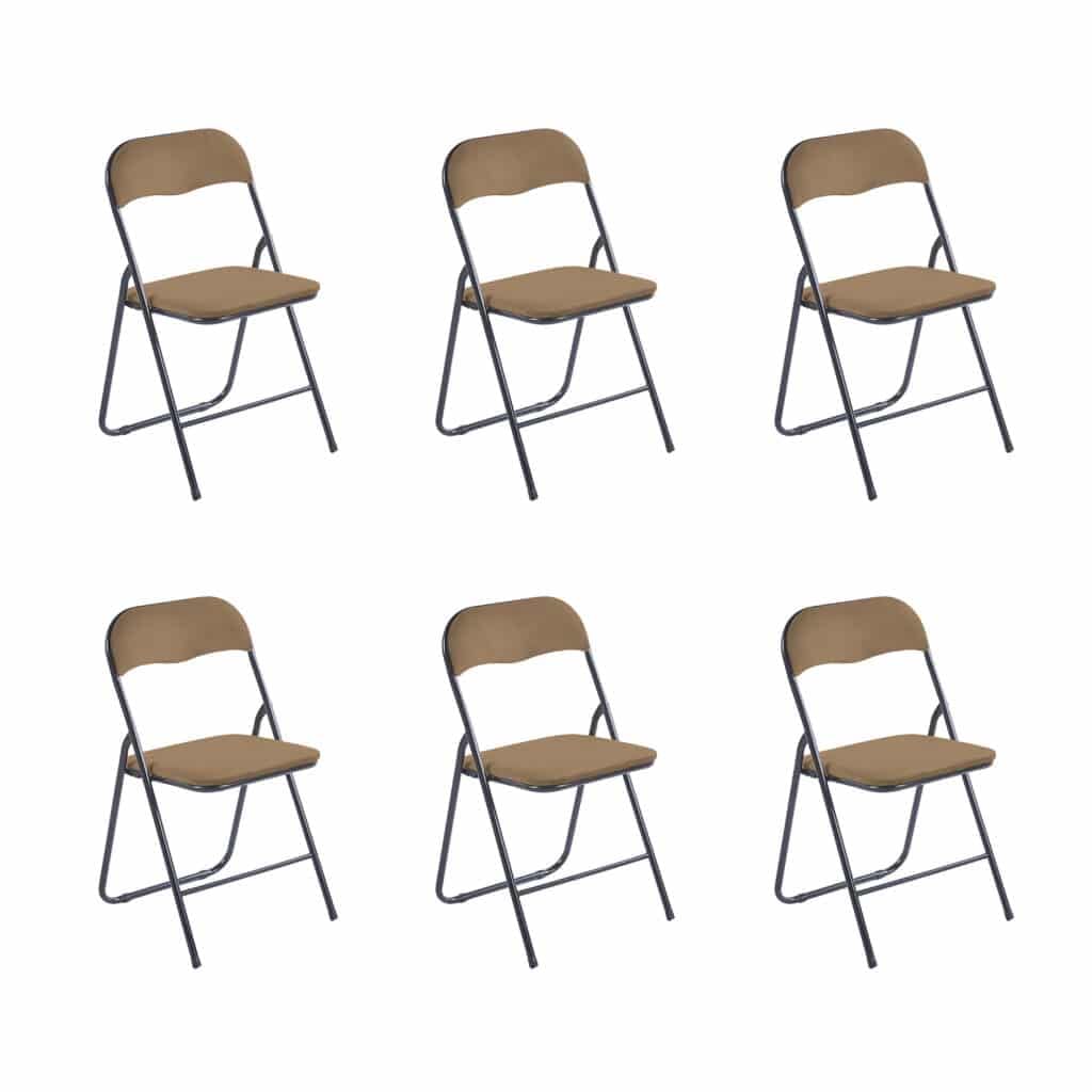 Hooma – Juego de 6 sillas Plegables de Interior, Silla Plegable cómoda, Cocina, Comedor, Oficina, recepción, Silla Plegable de Terciopelo y Metal, Color Marron