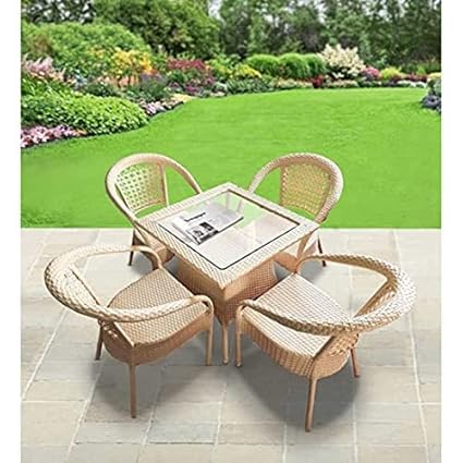 PRIME PIGEON D-8 Patio|Indoor| Outdoor| Living Room | Balcony | Garden | (4 Chair + 1 Table)|Furniture Set |Coffee Chair Set |Powder Coated| (Honey)