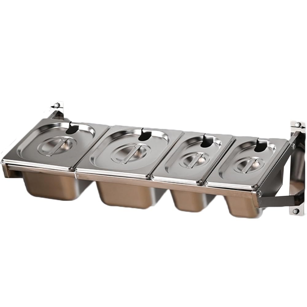 WDSOPK 5 Pans Stainless Steel Wall Mount Retractable Spice Rack With Cover,Expandable Multiple Compartments Organizer Holder,Kitchen Countertop Storage Seasoning (23x8.7x7in2pcs)
