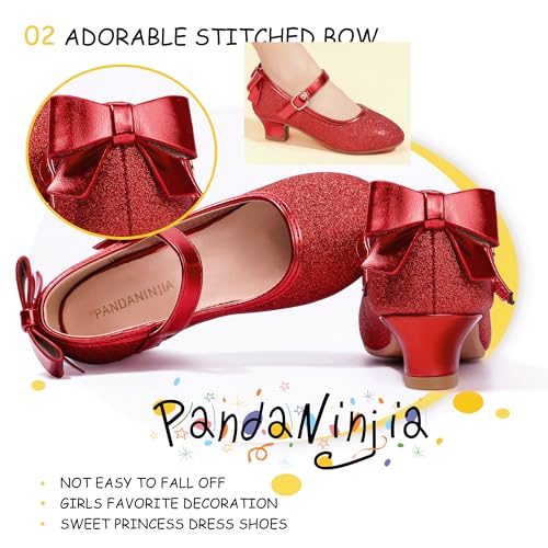 Image of PANDNAINJIA Girls Dress Shoes Toddler Heels Mary Jane Pumps | Little Big Kids Low Heel Flower Girl Bow Wedding Party Church Communion Princess Shoes