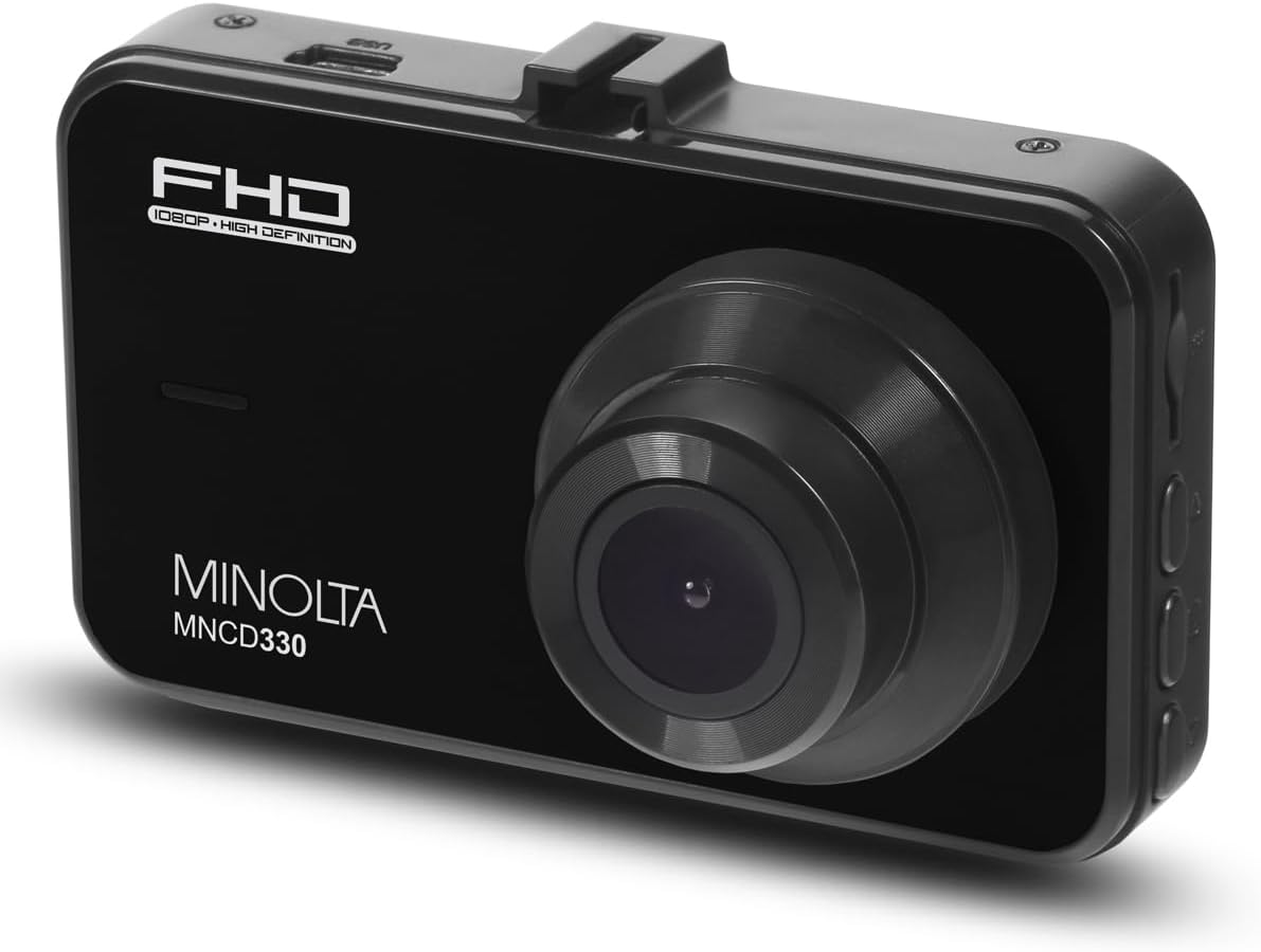 Minolta 1080p Car Camcorder with LCD Monitor – Front Vehicle Camera with G-Sensor, Loop Recording, Wide Angle Lens, Motion Detection, Photo Capture, Touch Control, USB Powered (Black)