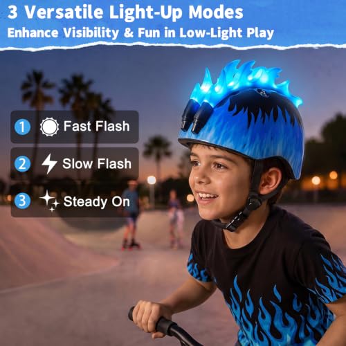Image of Toddler Bike Helmet with LED Lights for Boys 2-12 Years