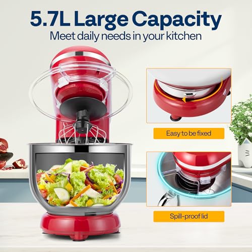 VIVOHOME 1500W Stand Mixer 5.7L Tilt-Head Kitchen 10 Speed Electric Food Mixer Make Bread with Beater, Dough Hook and Egg Separator - Image 5