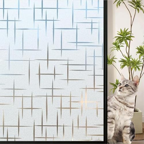 Image of CREON Window Privacy Frosted Glass Window Film (24 X 60 Inch) Decorative Privacy Cling UV Blocking Staic Cling Bathroom Glass Frosting Sticker Non-Adhesive Front Door Cover, Cross Pattern