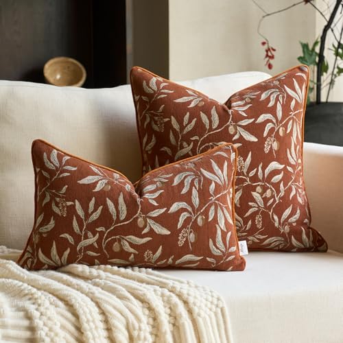 Image of Alerfa Orange Floral Throw Pillow Cover 20 x 20 Inch Sqaure Luxury Decorative Pillow Cover for Couch Living Room Bedroom