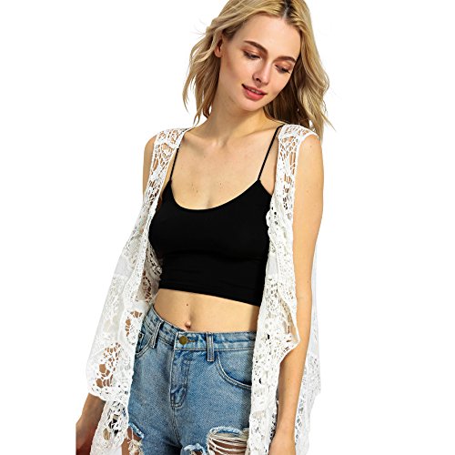 Image of JASTIE Women Open Stitch Cardigan Boho Sleeveless Hippie Summer Hollow Out Solid Crochet Vest